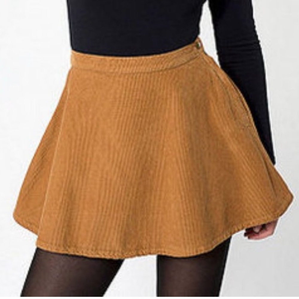 American Apparel Corduroy Skater Skirt in Camel - Size Small / Made in USA